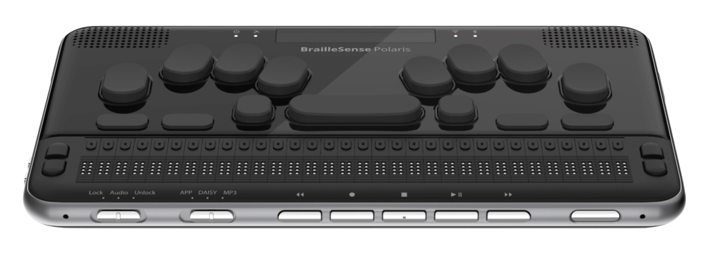 Foto frontal do computador braille Sense Polaris